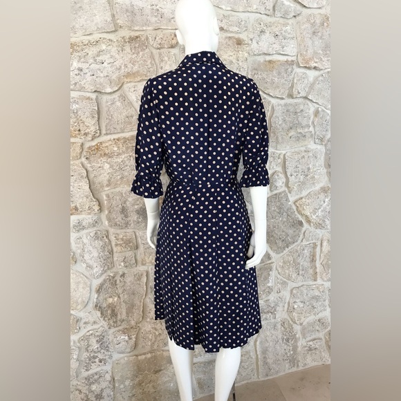 Timeless Vintage 1960s Blue Polka Dot Shirt Dress with Pleated Skirt Classic - Picture 10 of 16